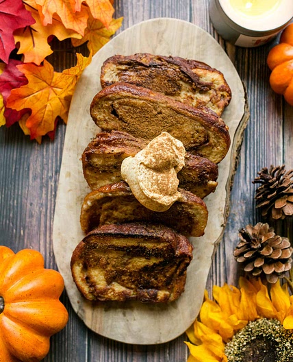 Pumpkin Spice French Toast with Homemade Molasses Whipped Cream