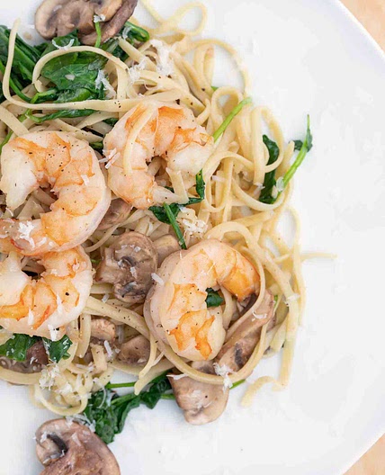 Garlic Shrimp and Spinach over Linguine