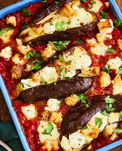 Aubergine parmigiana traybake recipe