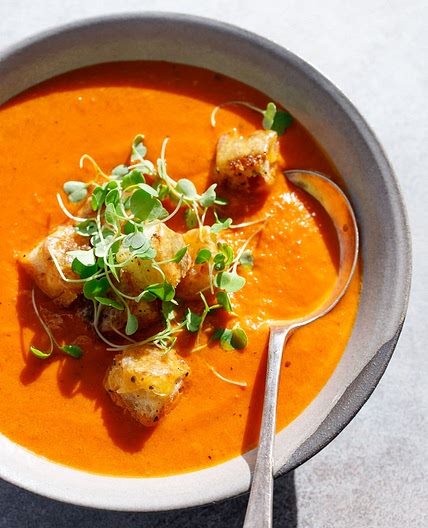 Winter Tomato Soup with Cheesy Croutons