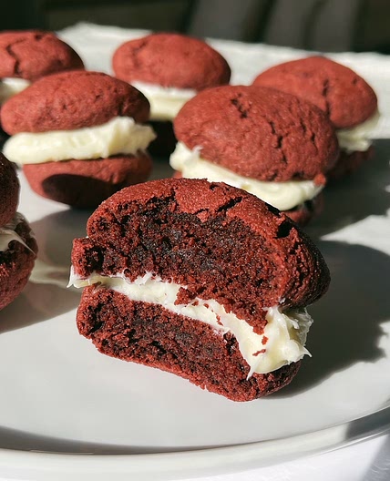 Gluten-Free Red Velvet Cookie Sandwich with Cream Cheese Filling