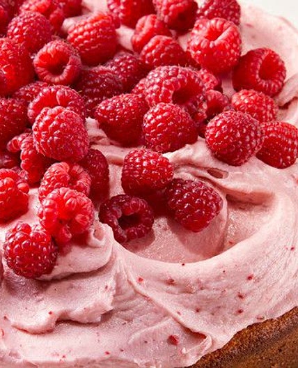 Lemon Snack Cake with Raspberry-Cream Cheese Frosting