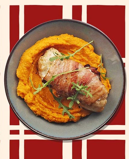 Cabillaud au lard & purée de potimarron