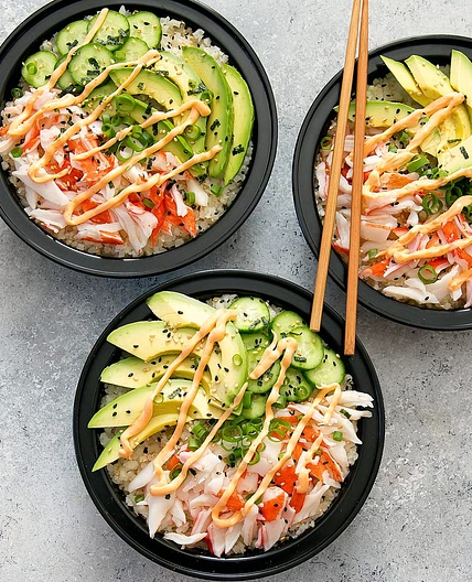 California Sushi Roll Bowls with Cauliflower Rice Meal Prep