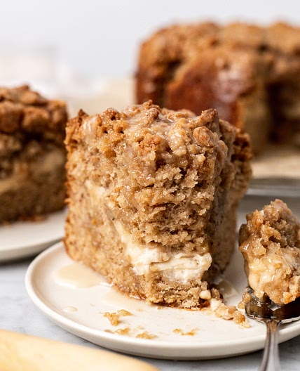 The Easiest Banana Cream Cheese Coffee Cake - No eggs, no dairy!