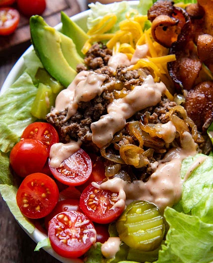 Cheesy Burger Bowls with Bacon and Secret Sauce