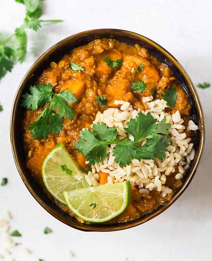 Slow Cooker Red Lentil Curry with Sweet Potatoes