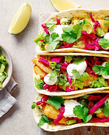 Crispy basa tacos with kiwi salsa
