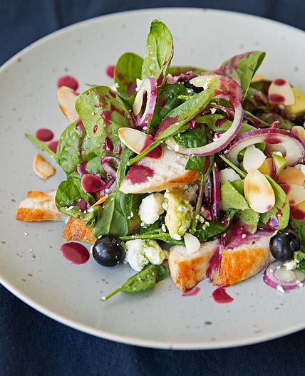 Chicken and avocado salad with blueberry vinaigrette