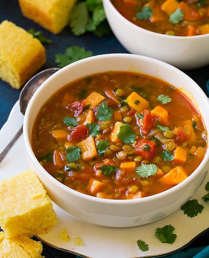 Moroccan Sweet Potato and Lentil Soup