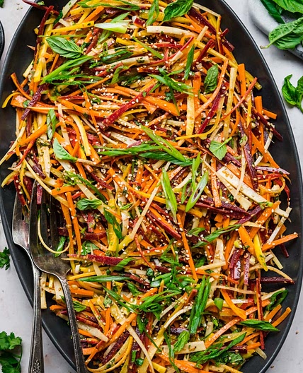 Shaved Rainbow Carrot Sesame Salad