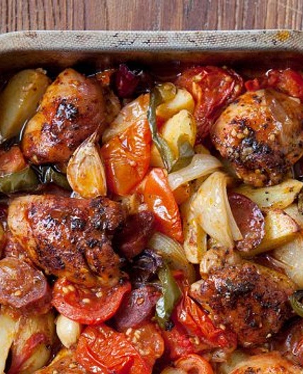 Spanish-style chicken bake