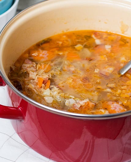 Polish Sauerkraut Soup with Sausage - Kapusniak