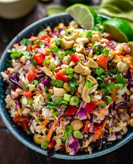 Thai Cashew Coconut Rice with Ginger Peanut Sauce