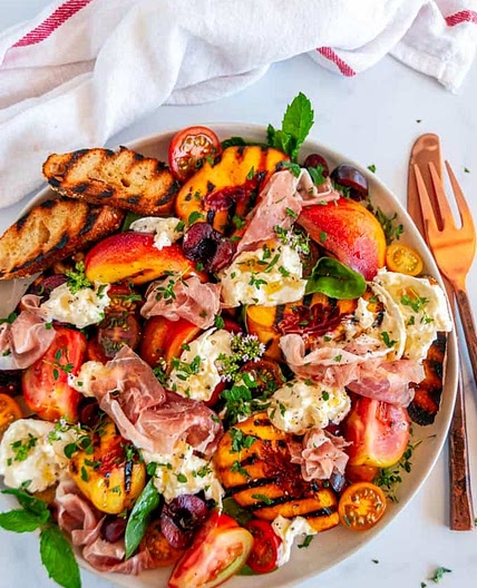 Grilled Nectarine Burrata Prosciutto Salad