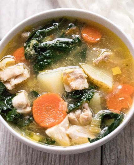 Healthy Potato and Leek Soup with Chicken & Kale