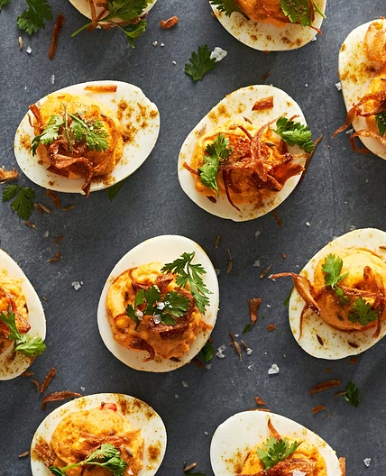 Harissa Deviled Eggs