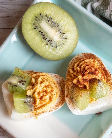 Kiwi and Curry Deviled Eggs with Cinnamon-Chile