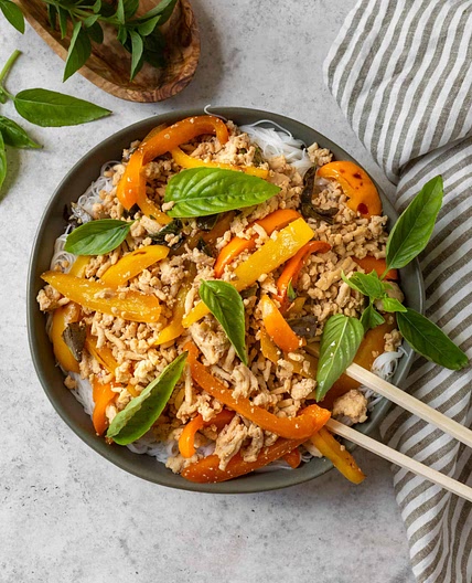 Chicken Thai Basil with Rice Noodles