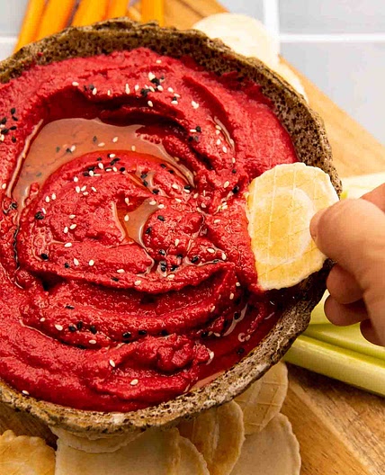 Roasted Beetroot Hummus Recipe (Barbie Hummus)