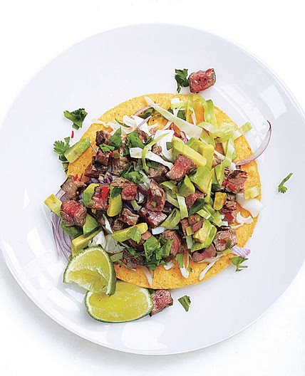 Pickled Beef Tostadas with Tomatillo Salsa