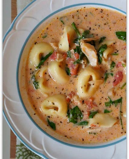 Slow Cooker Creamy Tortellini, Spinach and Chicken Soup