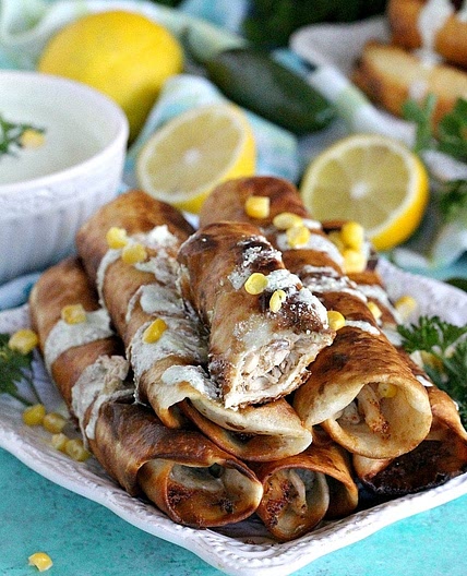 Cheesy BBQ Chicken Taquitos with Sweet Corn
