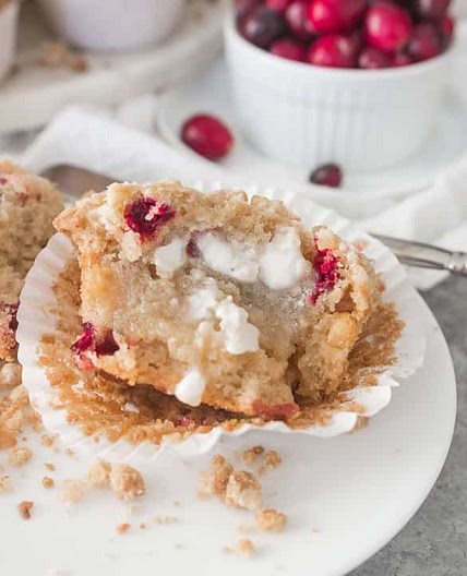 White Chocolate Cranberry Crumb Muffins