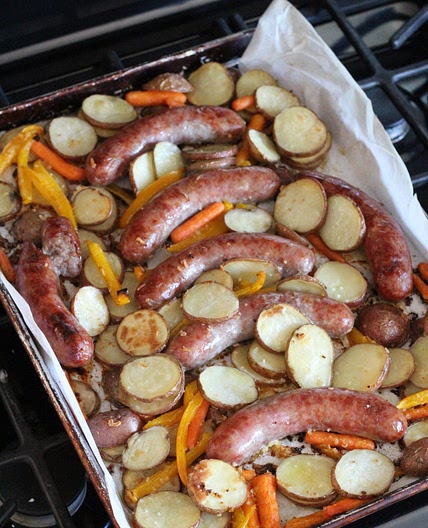 Sheet Pan Bratwurst, Potatoes and Veggies