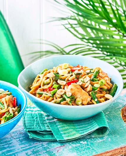 Speedy spicy chicken and peanut noodles recipe