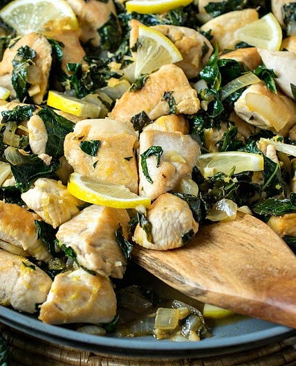 Lemon Basil Chicken with Tuscan Kale and Cauliflower Rice