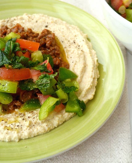 Mexican Hummus Beef Bowl with Mint Salsa