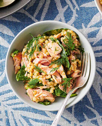 Warm Couscous Salad With Salmon and Mustard-Dill Dressing Recipe
