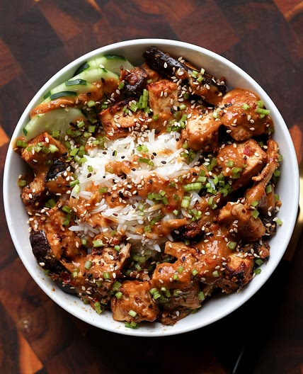 Baked Eggplant and Tofu in Peanut Sauce