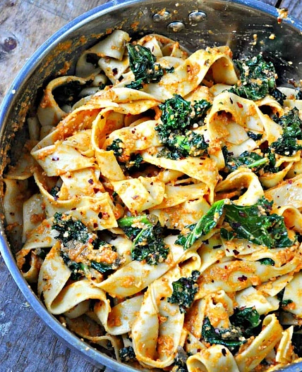 Vegan Spicy Kale and Romesco Pasta