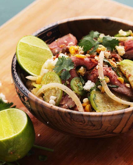 Steak and Corn Salad With Tomatillos and Ancho-Chili Vinaigrette Recipe