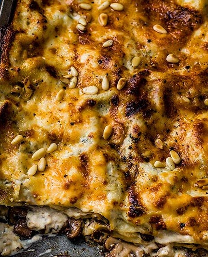 Mushroom and four-cheese lasagne