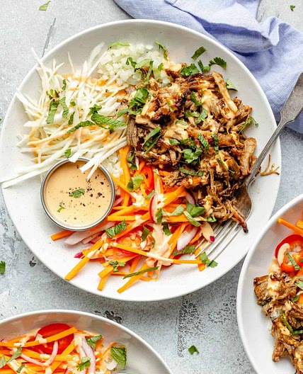 Slow Cooker Shredded Lemongrass Pork Bowls