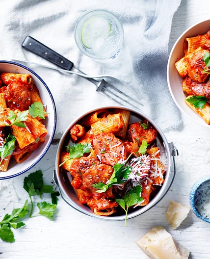 Rigatoni with arrabbiata and chorizo sauce