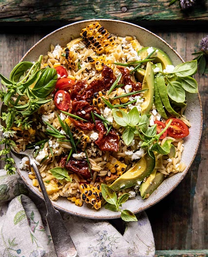 Brown Butter Corn and Feta Orzo with Crispy Prosciutto