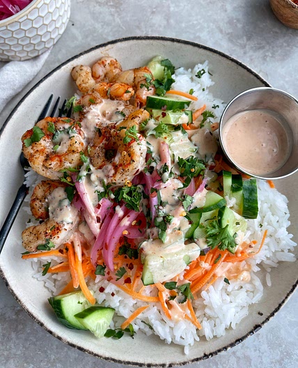 Shrimp Rice Bowls with Spicy Mayo