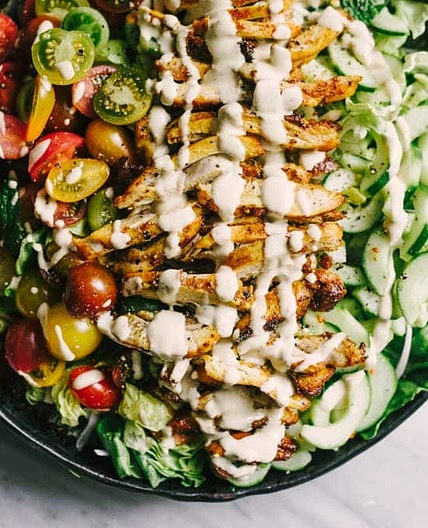 Chicken Shawarma Salad with Tahini Dressing