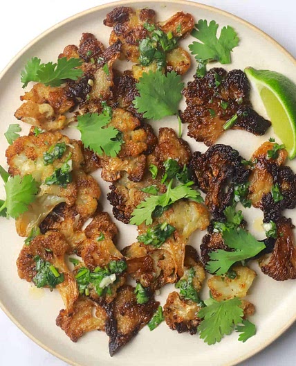 Crispy Smashed Cauliflower with Cilantro Lime Dressing