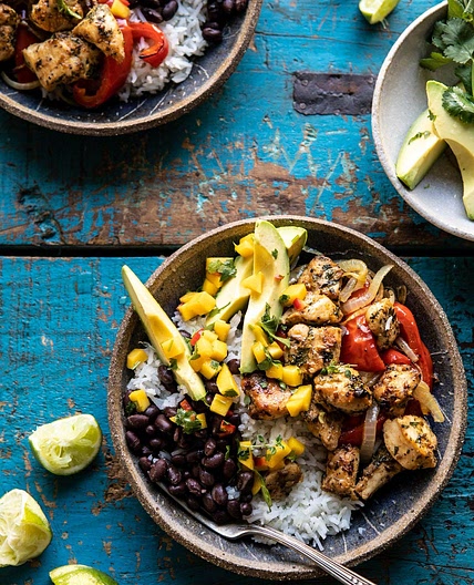 Sheet Pan Cuban Chicken and Black Bean Rice Bowl