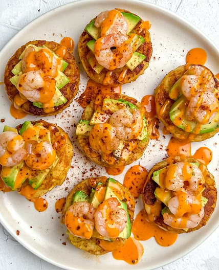 Hash browns with Avocado and Shrimp