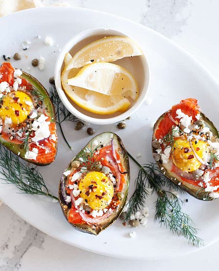Baked Eggs in Avocado with Salmon