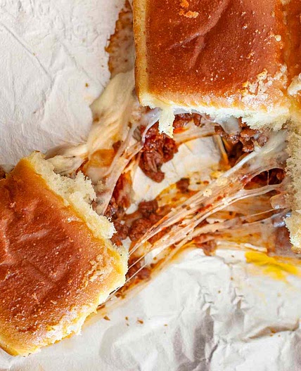 Hawaiian Roll Sliders with Meat Sauce and Parm