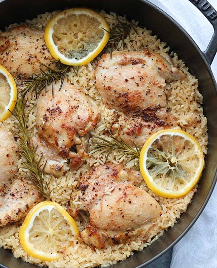 One Pan Lemon Rosemary Chicken and Rice