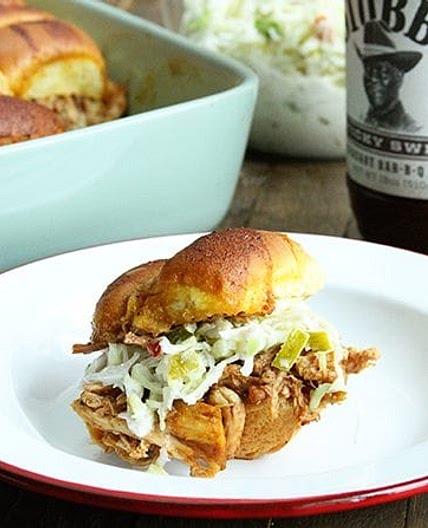 BBQ Chicken Sliders with Dill Pickle Slaw
