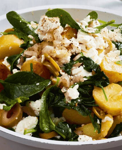 Kartoffelpfanne mit Spinat und Feta